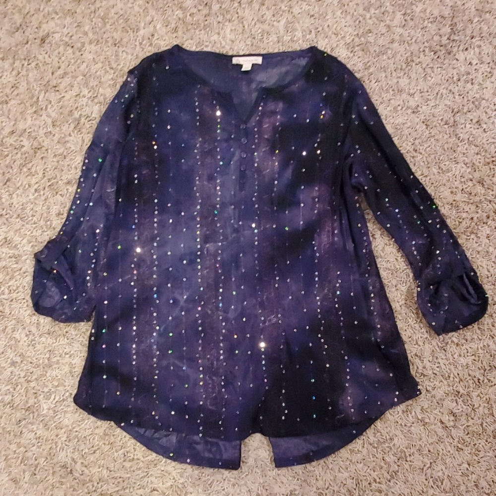 Dressbarn Navy Blue Sparkly Top